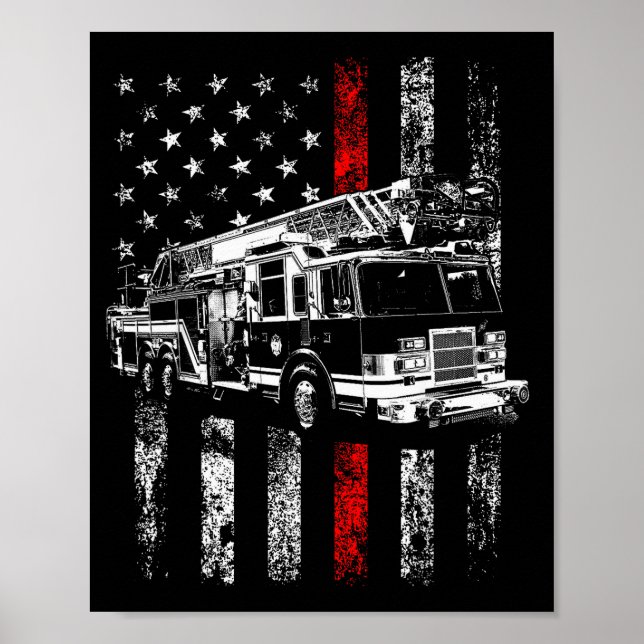 Póster Fireman American Flag Thin Red Line Firefighter  (Frente)