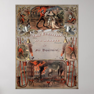 Póster FIREMAN Certificado Vintage Fire Department
