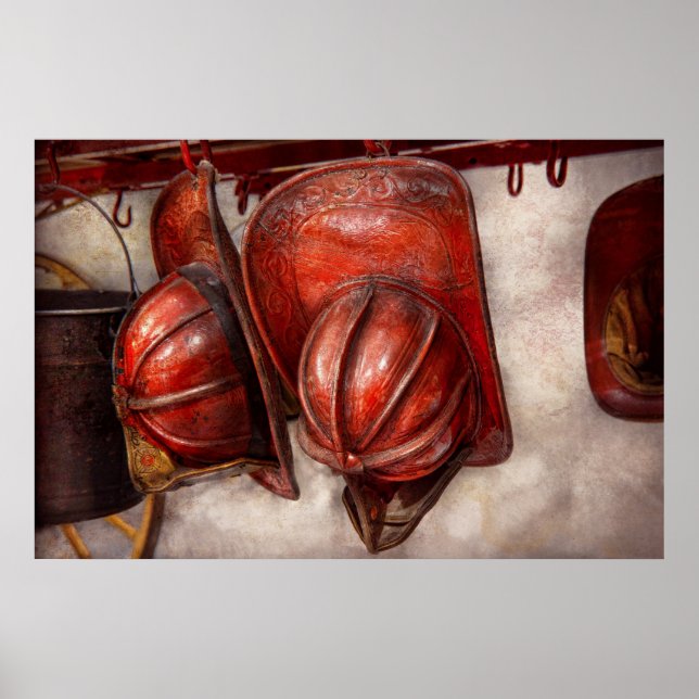 Póster Fireman - Gorra - gorras anticuados de bomberos (Frente)