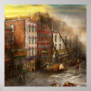 Póster Fireman - Washington DC - Incendio en la cama de B