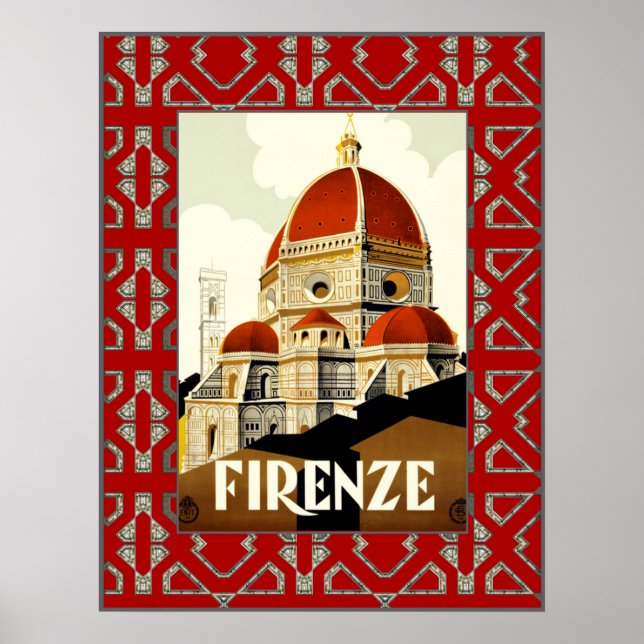 Póster Firenze de Viajes de Vintage Italia Imprimir (Frente)