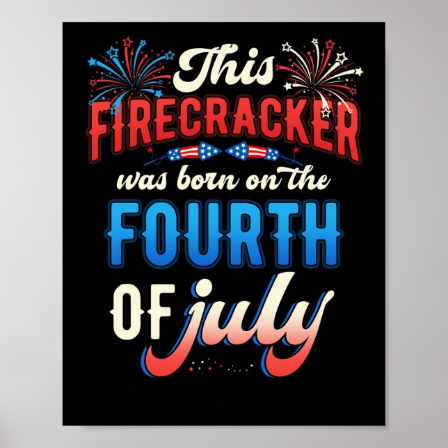 Póster Fireworks Born on July 4th Birthday Fourth of July (Frente)