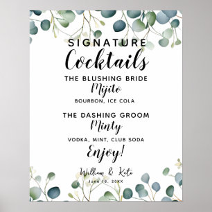 Póster Firma Barra de cócteles signo boda eucalipto