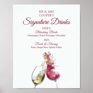 Póster Firma Bebe Boda de danza de vino rojo y blanco