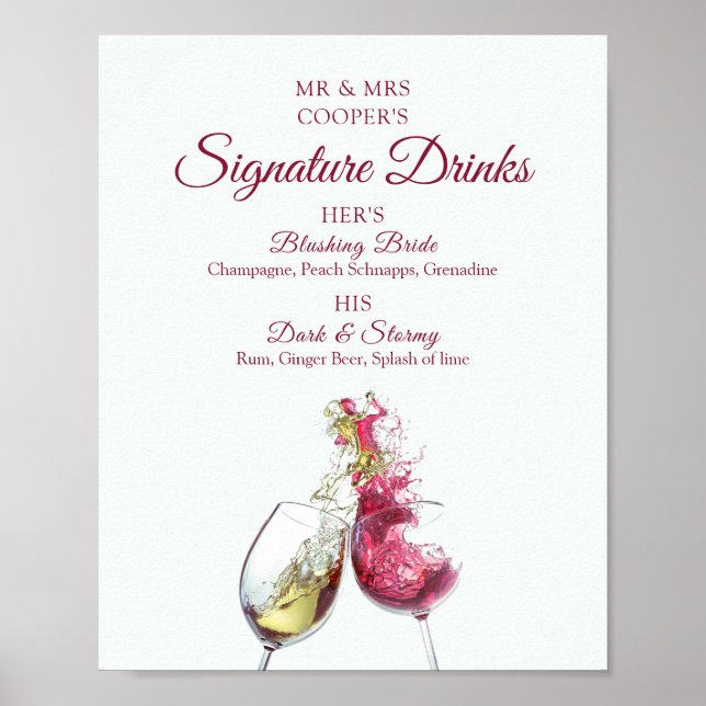 Póster Firma Bebe Boda de danza de vino rojo y blanco (Frente)