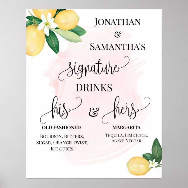 Póster Firma Bebidas Boda Lemones Pos Rosa (Frente)
