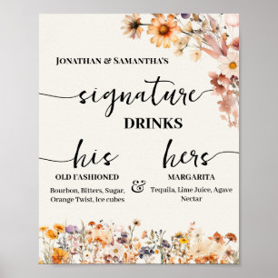 Póster Firma Bebidas Boda Recepción Flor silvestre