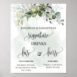 Póster Firma Bebidas Boda Recepción Rótulo Eucalyptus