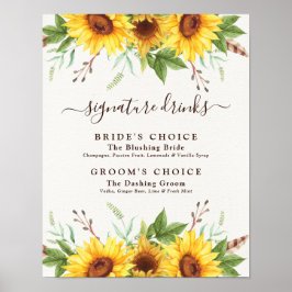 Póster Firma boda bebe girasoles rústicos de Boho