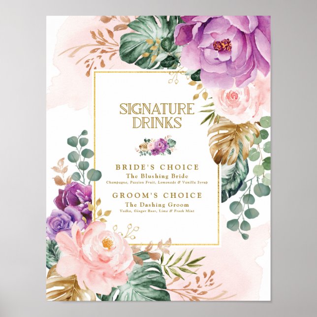 Póster Firma boda bebe vegetación tropical floral (Frente)