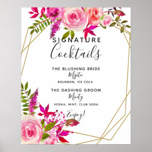 Póster Firma boda geométrico de signo de barra de cóctele