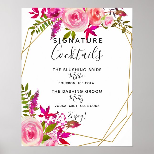 Póster Firma boda geométrico de signo de barra de cóctele (Frente)
