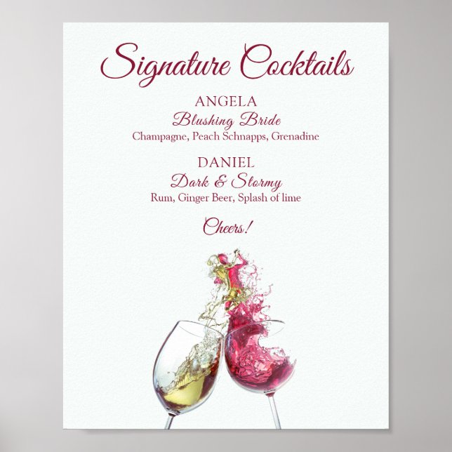Póster Firma Cócteles Baile de Vino Rojo y Blanco (Frente)