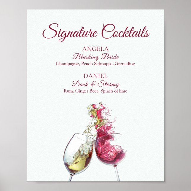 Póster Firma Cócteles Baile de Vino Rojo y Blanco (Frente)