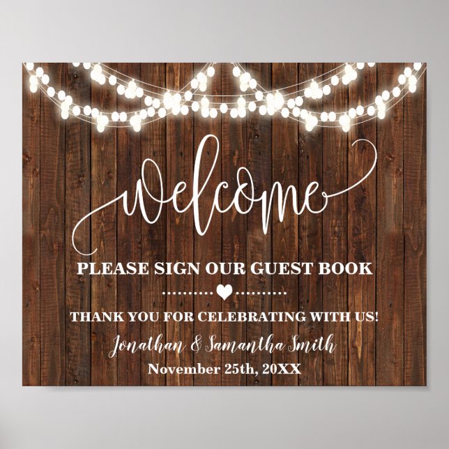 Póster Firma de bienvenida a nuestro Boda occidental del  (Frente)
