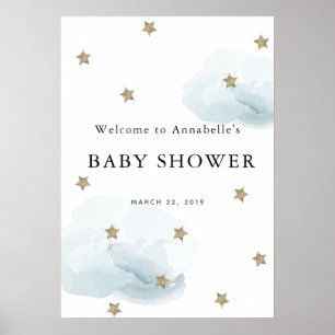 Póster Firma de bienvenida Baby Shower Gold Star & Cloud