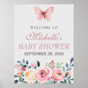 Póster Firma de bienvenida Baby Shower para mariposas acu