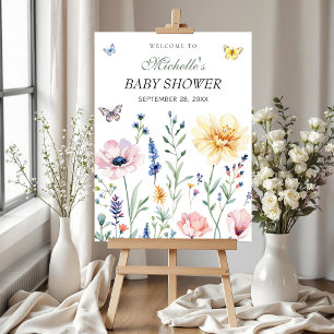 Póster Firma de bienvenida Baby Shower para mariposas acu