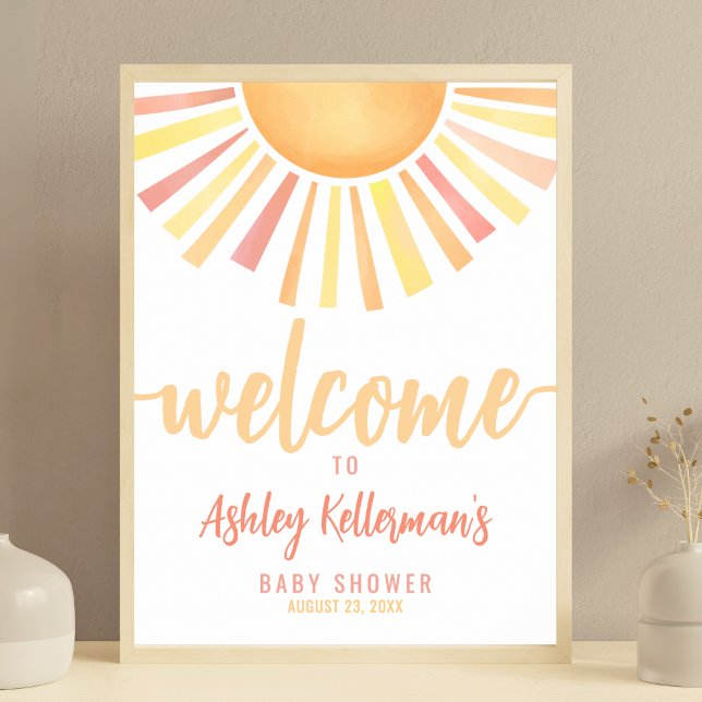 Póster Firma de bienvenida Baby Shower Sunshine Pink Sun (Sunshine Pink Sun Baby Shower Welcome Sign)
