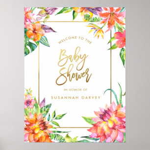Póster Firma de bienvenida de Baby Shower   Acuarelas tro