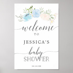 Póster Firma de bienvenida de Baby Shower azul Pastel