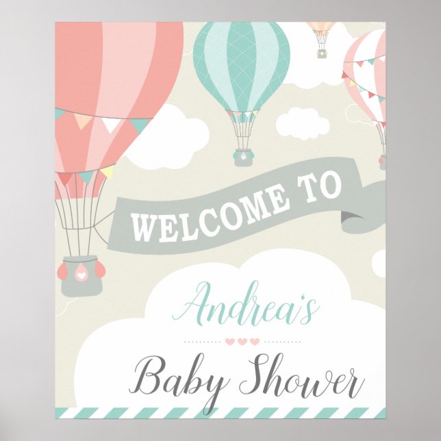 Póster Firma de bienvenida de Baby Shower con globo de ai (Frente)