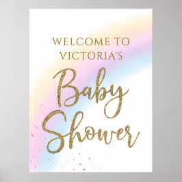 Póster Firma de bienvenida de Baby Shower de arcoiris pas