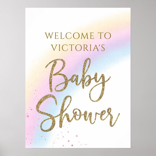 Póster Firma de bienvenida de Baby Shower de arcoiris pas (Frente)