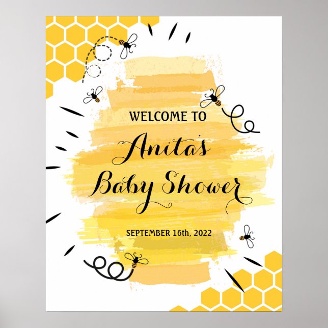 Póster Firma de bienvenida de Baby Shower de Bee (Frente)
