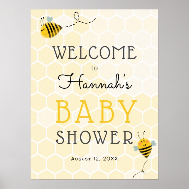 Póster Firma de bienvenida de Baby Shower de Bee (Frente)