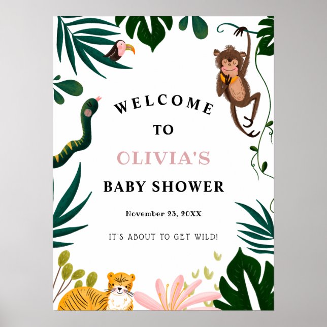 Póster Firma de bienvenida de Baby Shower de Jungle (Frente)