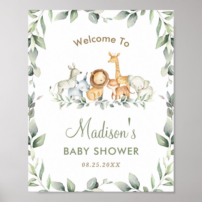 Póster Firma de bienvenida de Baby Shower de Jungle Anima (Frente)