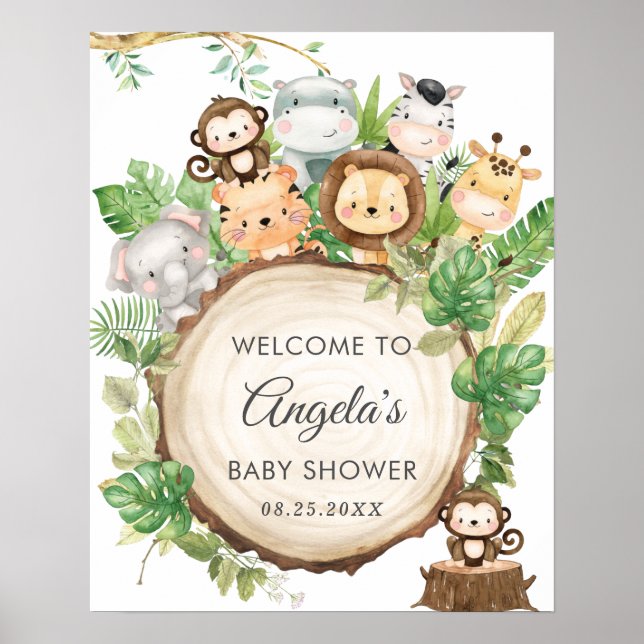 Póster Firma de bienvenida de Baby Shower de Jungle Anima (Frente)
