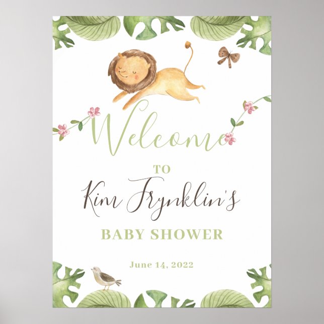 Póster Firma de bienvenida de Baby Shower de la jungla de (Frente)