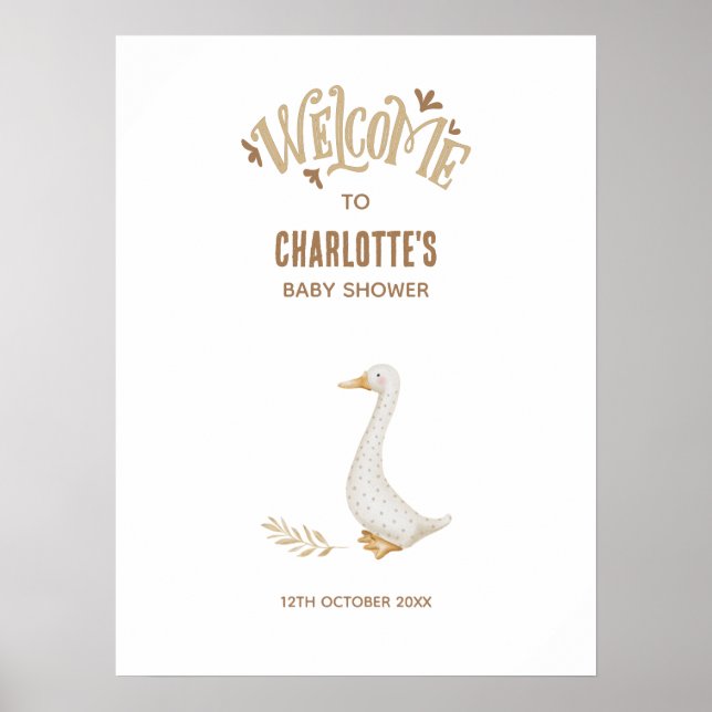 Póster Firma de bienvenida de Baby Shower Goose (Frente)