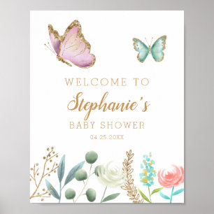 Póster Firma de bienvenida de Baby Shower para mariposa