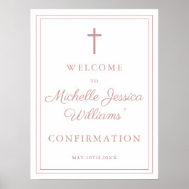 Póster Firma de bienvenida de confirmación de borde rosa 