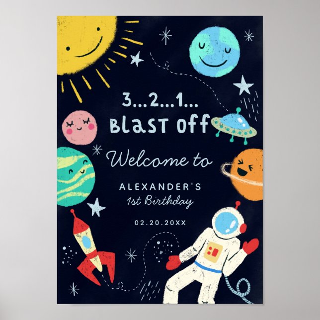 Póster Firma de bienvenida de cumpleaños de Blast Off Spa (Frente)