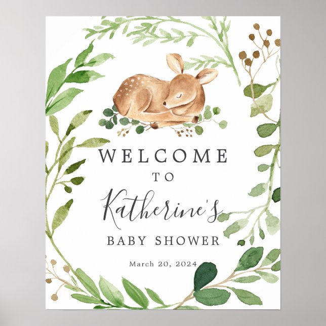 Póster Firma de bienvenida de Deer Baby Shower (Frente)