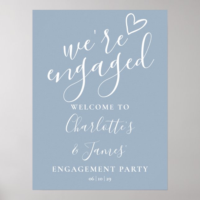 Póster Firma de bienvenida de Dusty Blue Engagement Party (Frente)