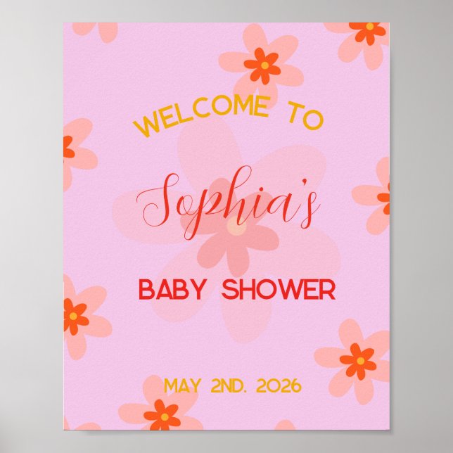 Póster Firma de bienvenida de flores para Baby Shower (Frente)