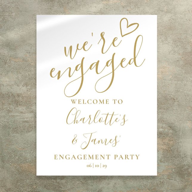 Póster Firma de bienvenida de la fiesta de compromiso de  (Chic Gold Engagement Party Welcome Sign)