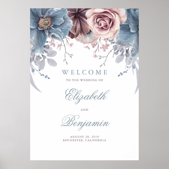 Póster Firma de bienvenida de los Bodas Dusty Blue y Mauv (Frente)
