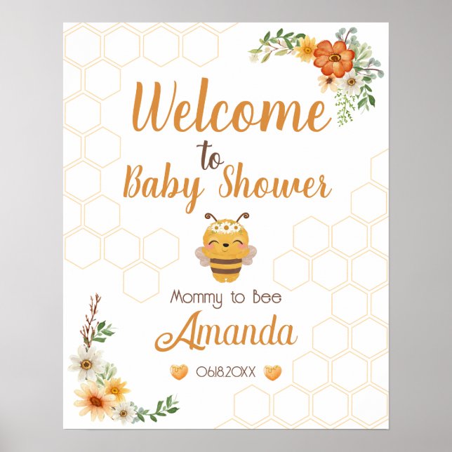 Póster Firma De Bienvenida De Mommy To Bee Baby Shower (Frente)