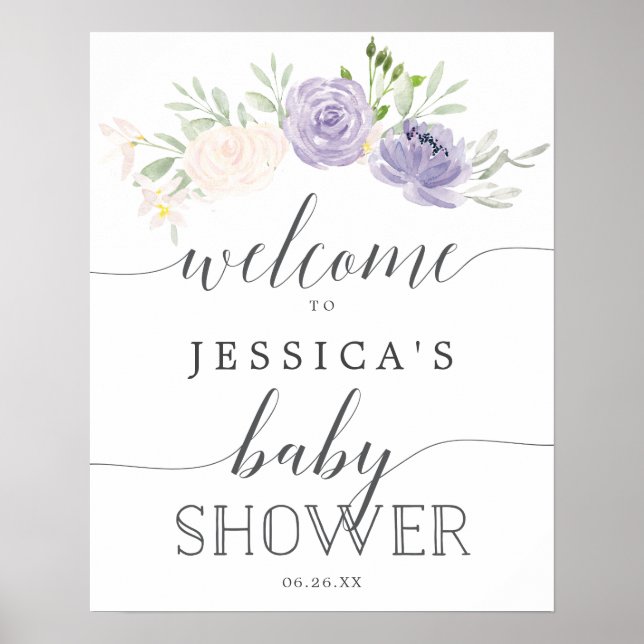 Póster Firma de bienvenida de Pastel Purple Baby Shower (Frente)