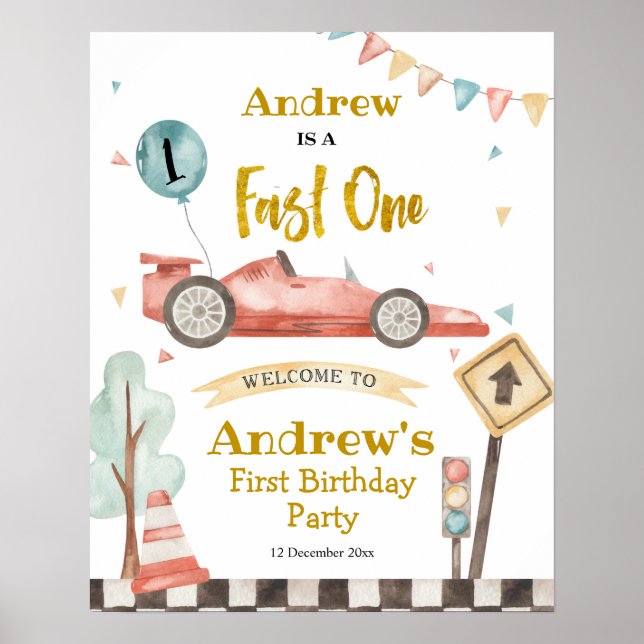 Póster Firma de bienvenida de primer cumpleaños de Fast O (Frente)