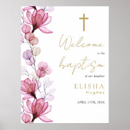 Póster Firma de bienvenida del bautismo floral transparen