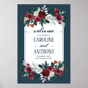 Póster Firma de bienvenida del Boda Dusty Blue Burgundy B