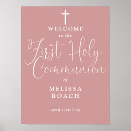 Póster Firma de bienvenida del Rosa Rosa Primero Santa Co