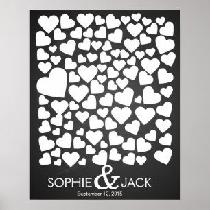 Póster firma de corazones de libro de invitados boda de f